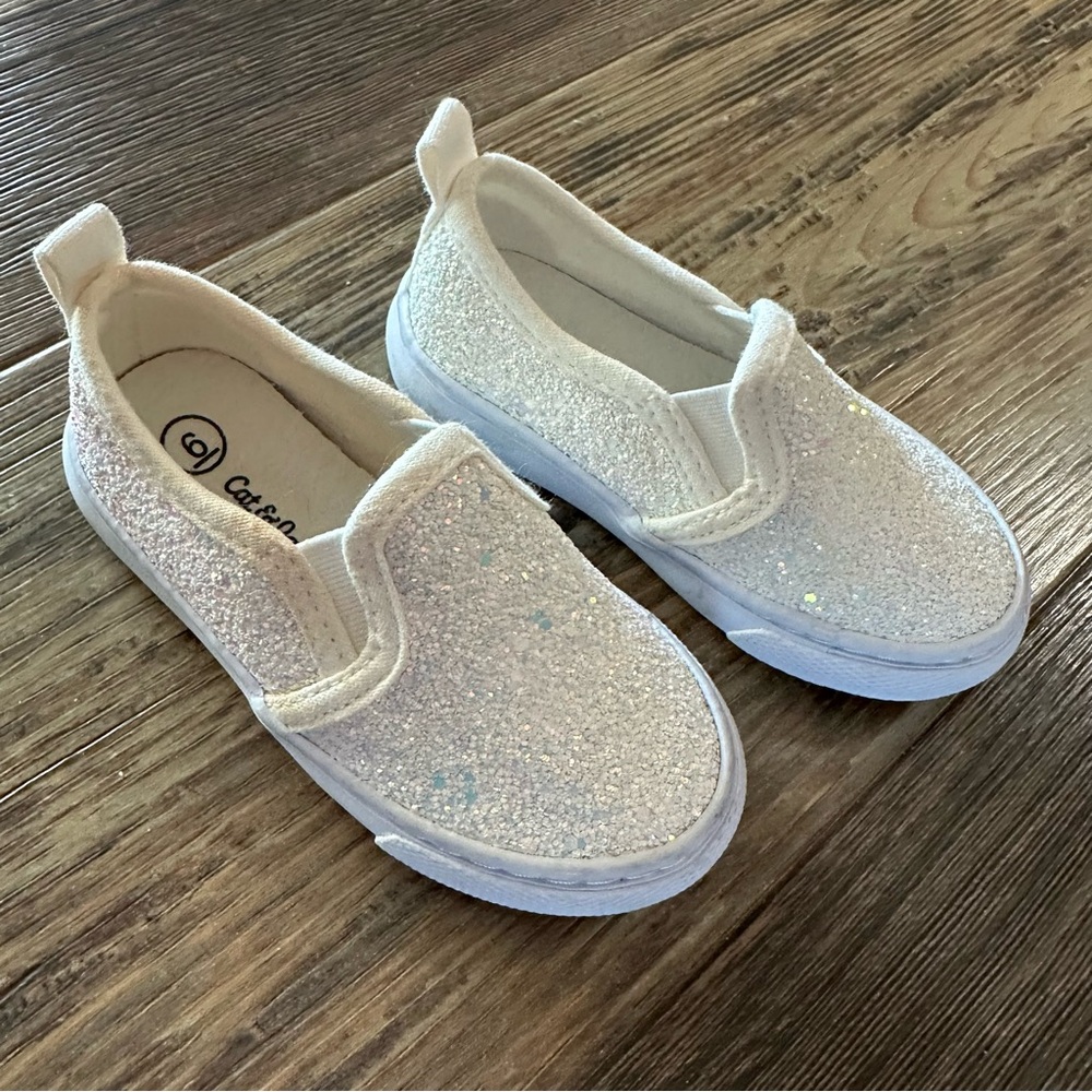 Cat & Jack sparkle white slip on sneaker toddler girl size 6 shoe